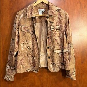 Coldwater Creek Women's Tan Leaf Print Jean Jacket